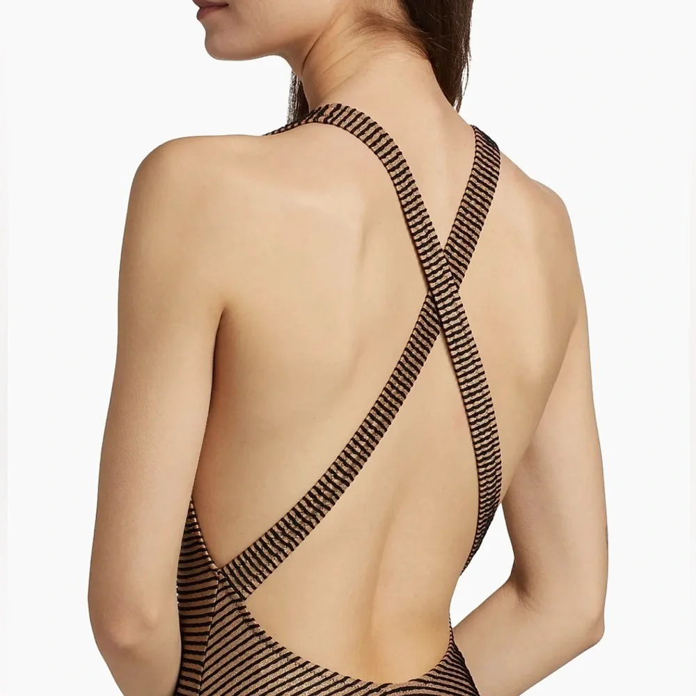 Ulla Johnson Kaia Metallic Striped One-Piece Swimsuit